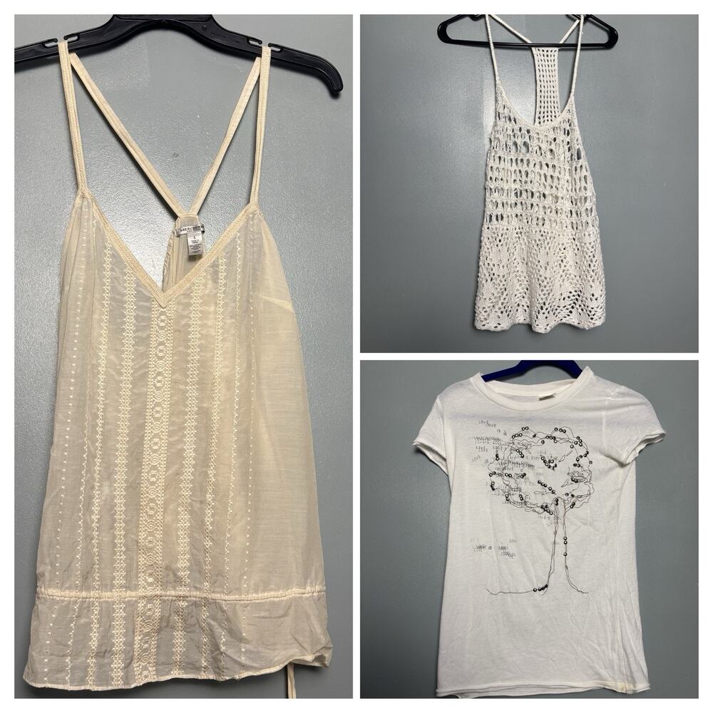 3-Pack Vintage Abercrombie & Fitch Womens Y2K Top Shirt Large Medium Knit Silk